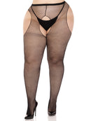 FISHNET SUSPENDER PANTYHOSE BLACK Q/S