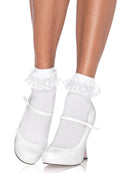 LACE RUFFLE NYLON ANKLET SOCKS WHITE