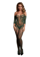LACE LONG SLEEVE BODYSTOCKING GREEN O/S