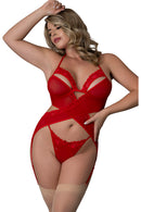 RUSH MERRY WIDOW & PANTY SET RED Q/S