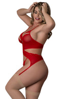 RUSH MERRY WIDOW & PANTY SET RED Q/S