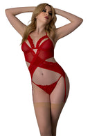 RUSH MERRY WIDOW & PANTY SET RED S/M