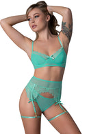 LOVE DEMI BRA THONG & THIGH GARTER AQUA LARGE