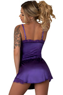 SATIN PETALS CHEMISE & G-STRING SET PURPLE S/M